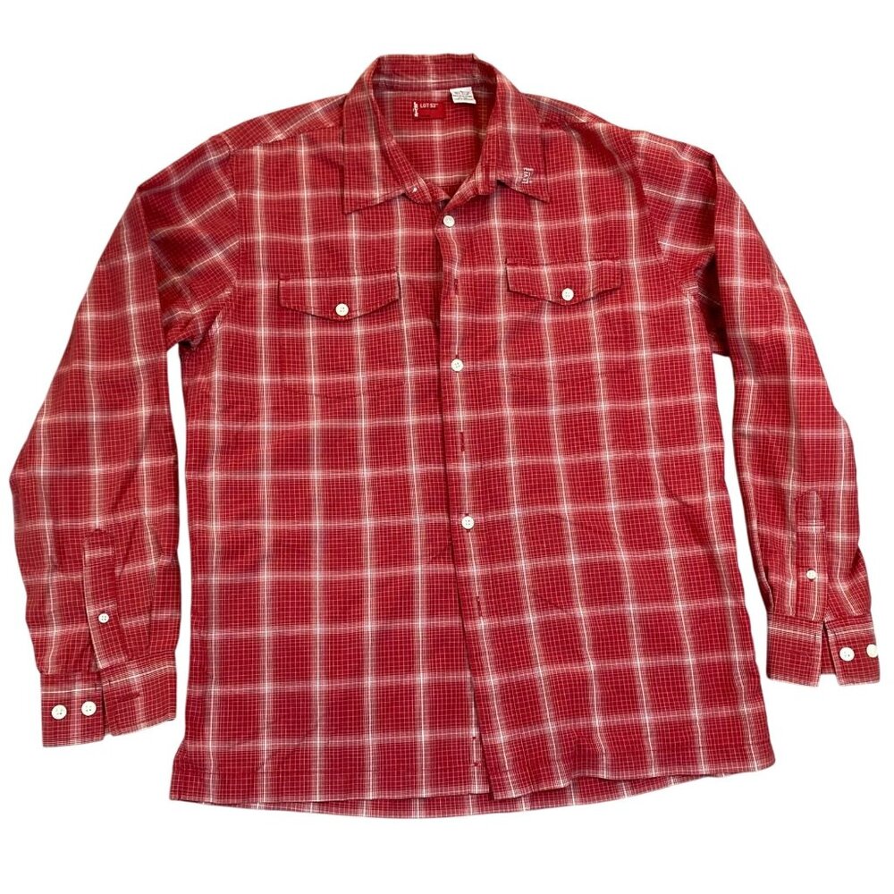 Levis Men's Shirt Large Red Plaid Long Sleeve Button-Up Casual Mens Wear